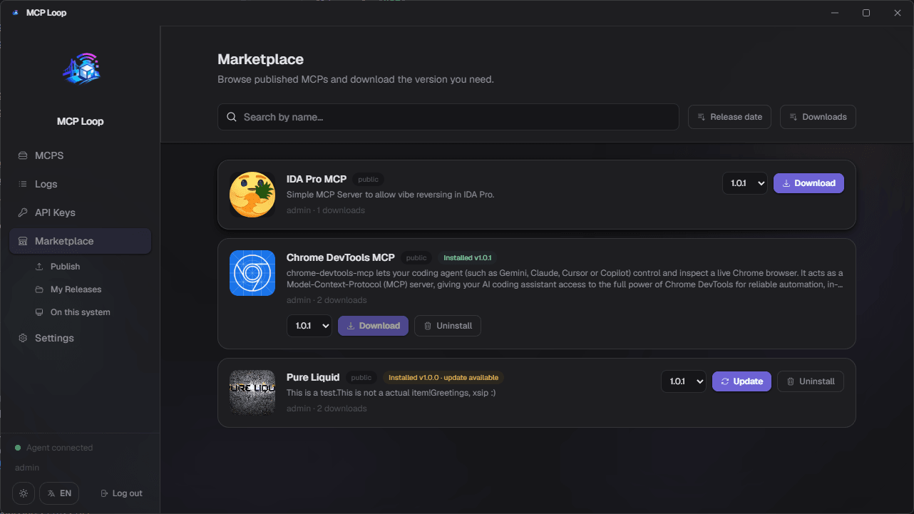 MCP Loop marketplace, dark
